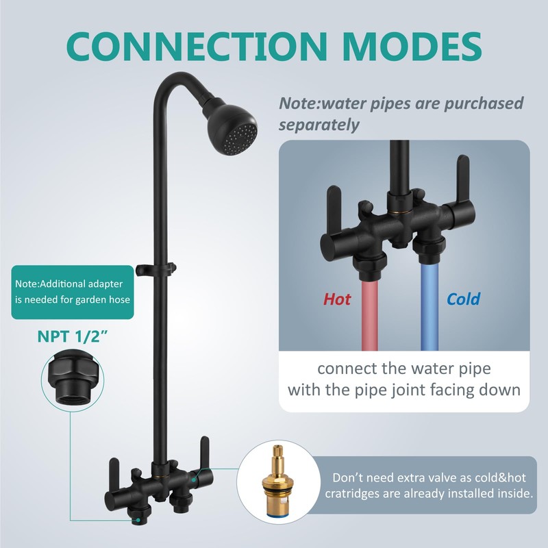 Aolemi Outdoor Shower Kit, 3-Inch Center, 2-Handle, Matte Black