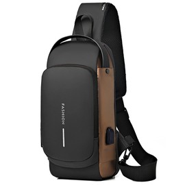 Geanbun Sling Bag for Men Anti-Theft USB Crossbody Backpack Waterproof Chest Daypack Lightweight Shoulder Bag (Brown)