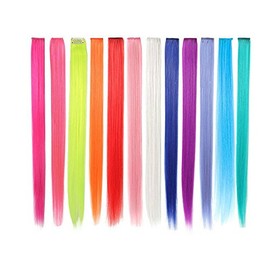 24 Pcs 20" Colorful Clip in Hair Extensions Solid Color Rainbow Highlights