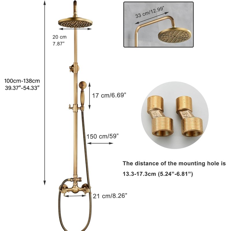 MOSSON Antique Brass Shower System Bathroom Shower Faucet Set with