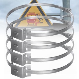 Adjustable Sign Mounting Brackets for Larger Diameter Poles, Sign Mounting Hardware for Light Poles, Street Sign Holder Bracket, Pole Clamps Brackets with Stainless Steel Straps -4 Set