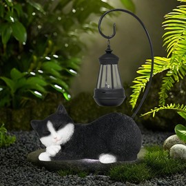 Solar Garden Statue with LED Lights - Cute Sleep Cat Sculpture, Waterproof Resin Ornament for Lawn, Patio, Yard, Balcony & Home Decor, Solar Powered Light for Outdoor and Indoor Spaces
