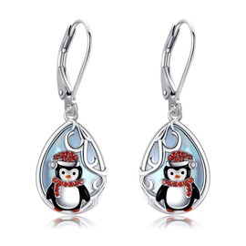 ONEFINITY Penguin Earrings 925 Sterling Silver Penguin Dangle Earrings Moonstone Earrings Cute Animal Jewelry Christmas Gifts for Women