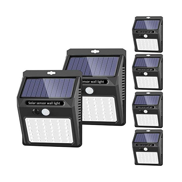 SEZAC Solar Lights Outdoor [6 Pack/3 Working Mode], Solar Security Lights Solar Motion Sensor Lights Wireless IP 65 Waterproof Outdoor Lights for Garden Fence Patio Garage (42 LED)