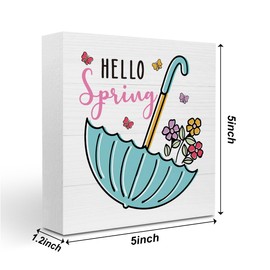 Spring Sign Decor Hello Spring Sign Umbrella Flowers Decor Spring Decorations for Home Spring Home Decor Gifts for Women Floral Spring Art Decorations Home Office Desk Decor