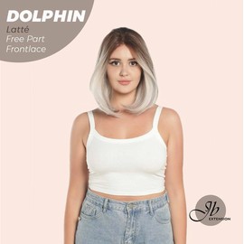 JBEXTENSION 12 Inches Bob Cut Blue With White Highlight Free Part Pre-Cut Frontlace Wig DOLPHIN - Color: Blue