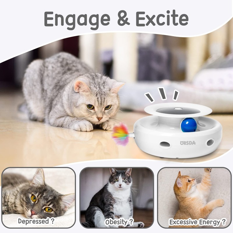 ORSDA 2in1 Interactive Toys for Indoor Cats, Timer Auto On/Off,