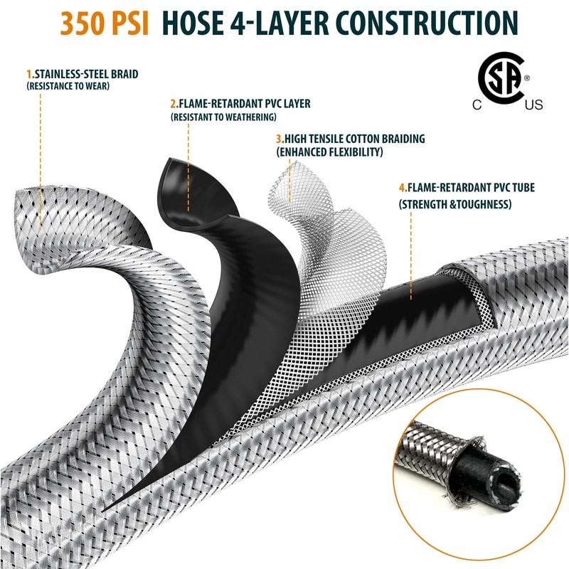 12FT LP Quick Connect Propane Hose for RV to Grill,