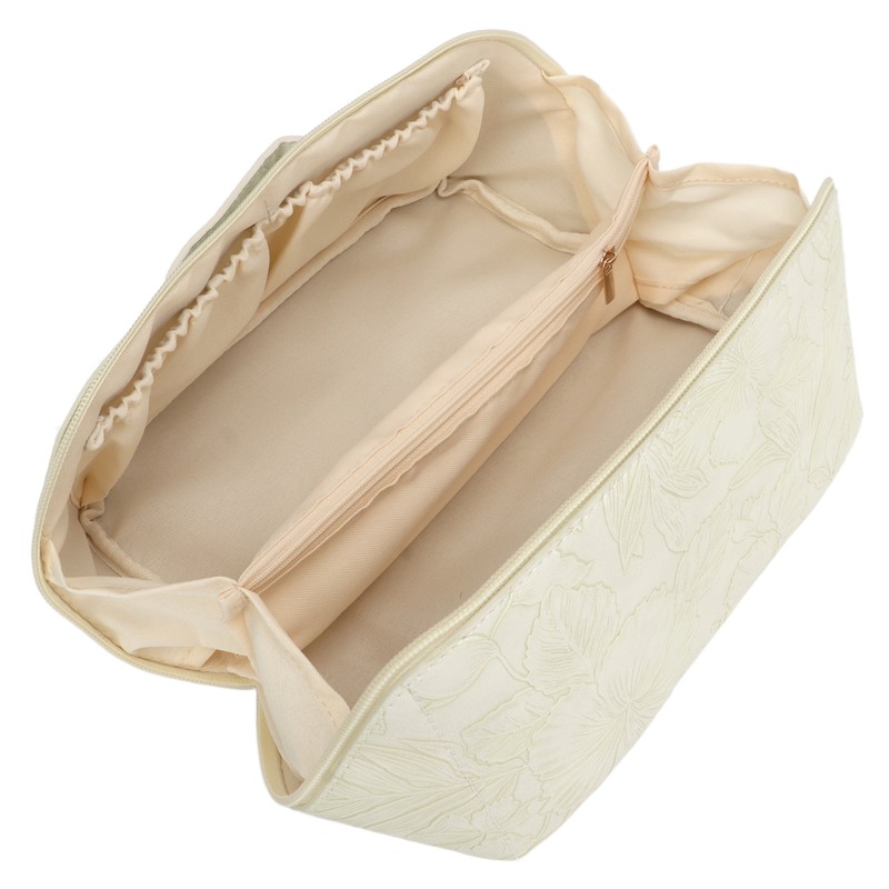 Makeup Cosmetic Bag Large Capacity Embossed Pattern Multifunctional Divider PU