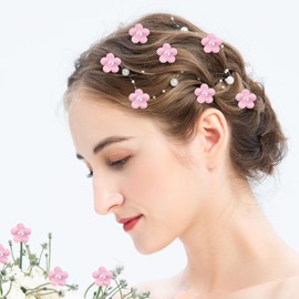 Luckforest Mini Faux Flower Embellishments, 50 Pcs Mini Artificial Flowers with Beading for Sewing on Apparel, Scrapbooking, Cards and DIY Crafts Accessories, Pink