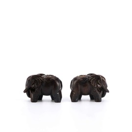 Pokinge Wooden Elephant Statue Decorations 2.36 inch Hand Carved Elephant Figurine Small Rustic Feng Shui Elephant Art Sculpture for Home Office