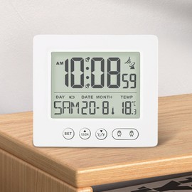 Digital Radio-Controlled Alarm Clock with Thermometer, Alarm Clock Digital with Two Alarm Times, Luminous, Date, Week, Temperature, Snooze Function, Digital Alarm Clock, Wireless Clock, Without
