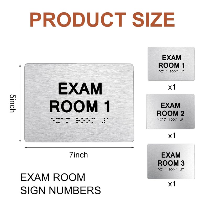 Tactile Exam Room Number Sign 1-3 with Braille - 5"