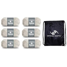 Patons Grace Clay 246062-62044 (6-Pack - Same Dye Lot) DK Light Worsted #3 Cotton Yarn for Crocheting and Knitting - Bundle with 1 Artsiga Crafts Project Bag