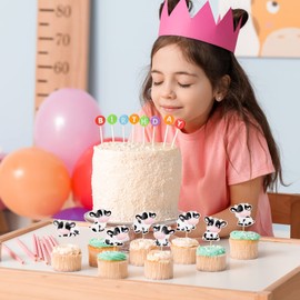 Cow Cupcake Toppers, MOO Cow Cupcake Picks for Farm Animal Theme 1st Birthday Baby Shower Party, Set of 48 (A)