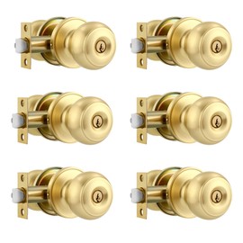 Karlstone 6 Pack Gold Interior Door Knobs, Polished Brass Round Ball Knobs Interior and Exterior Door Lock Reversible for Right or Left Handed Doors