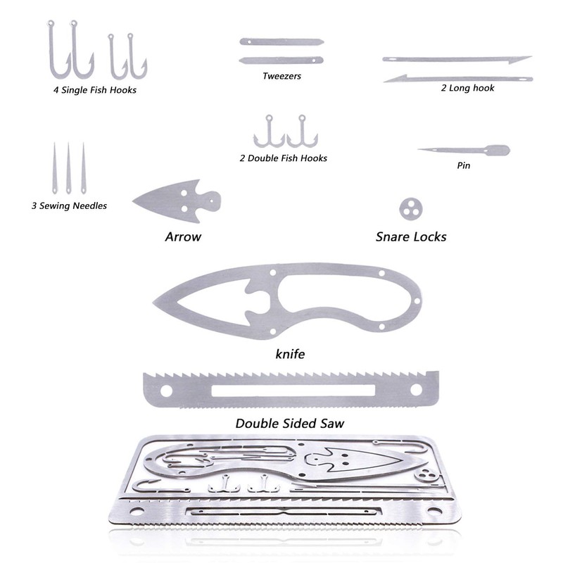 Buspoll Survival Cards: (18- in -1) EDC wallet multifunctional survival