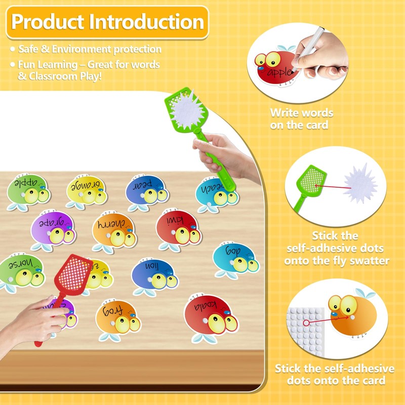 Thryvomniq Sight Word Fly Swatting Games 35 Pcs Dry Erase