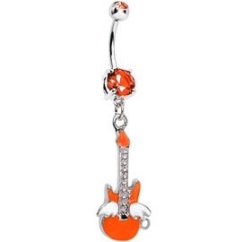 Body Candy Double Orange Goddess of Rock Neon Guitar Dangle Belly Ring