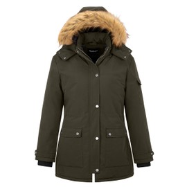 Soularge Women's Plus Size Winter Long Insulated Fur Trim Hooded Parka Jacket (Army green, 5X)