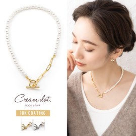 Cream Dot Necklace, Women's, Popular, Hypoallergenic, Nickel-free, 18K Coating, Short, Mantel, Pearl Chain, Metal, Switchable, Different Material