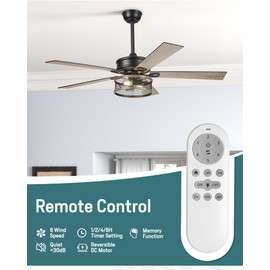 52 Inch Farmhouse Ceiling Fan with Light (Remote control to control fan speed) Black Industrial Caged with 5 Speed Reversible Motor and Dual Finish 5 Blades, Rustic Ceiling Fan for Living room