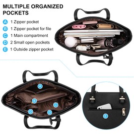 LOVEVOOK Tote Bag for Women Large Purses Faux Leather Handbags School Shoulder Bag with External Pocket, Black