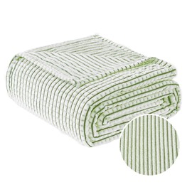 FY FIBER HOUSE Fleece Cuddly Blankets with Chequered, Extra Soft Fluffy Blankets, Lightweight, Cosy Microfibre Sofa Blanket / Wool Blanket for Office, Armchair and Camping, 130 x 150 cm, Green