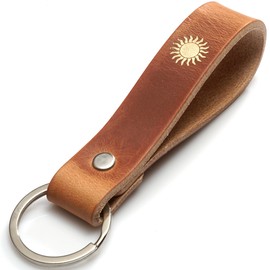 ELBERCRAFT® Leather Keyring Gift for Women or Men Vegetable Tanned Brown with Engraving 12 cm Made in Germany Leather Keychain, sun