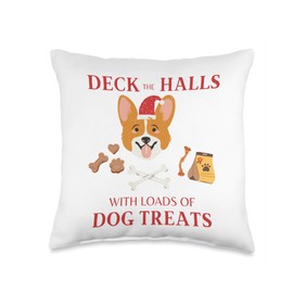 Deck The Halls With Loads of Dog Treats Dog Lovers Cute Tee Throw Pillow, 16x16, Multicolor
