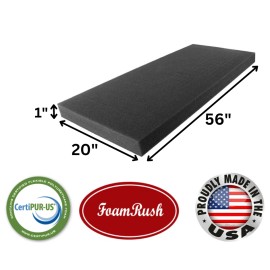 FoamRush 20" x 56" Charcoal High Density Upholstery Foam Seat Cushion USA - 1" x 20" x 56" Charcoal