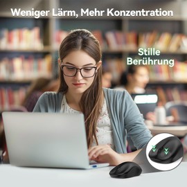 TECKNET Silent Kabellose Maus, 3200 DPI Wireless Optische Mouse, Für Links- und Rechtshänder, 2,4 Ghz mit USB-Nanoempfänger, 18 Monate Batterielaufzeit, Kompatibel mit PC, Mac, Laptop - Schwarz