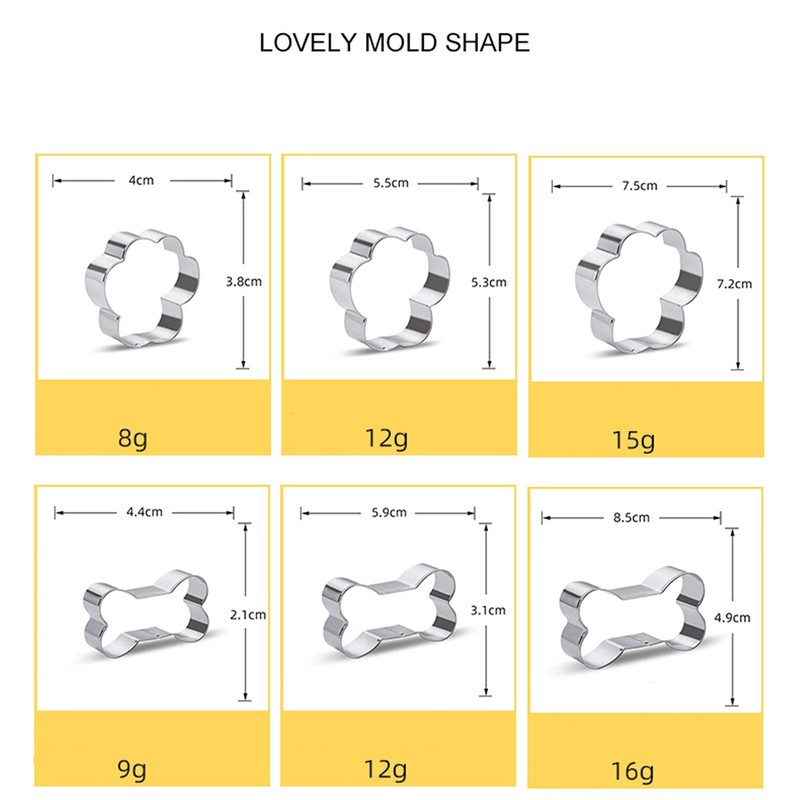 Cookie Cutters Paws Bows Set of 6 Stainless Steel Cookie