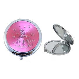 RBN 12PCS Quinceanera Compact Round Hand Mirror Sweet 15 design with Organza Gift Bag Girl (Pink / Silver)