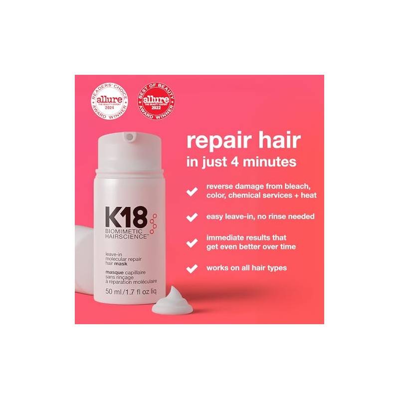 K18 Hair - Mascarilla capilar reparadora molecular Leave-In, máscara unisex,