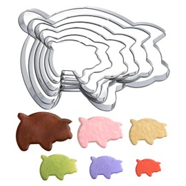 6PC Stainless Steel Pig Cookie Cutters Mexican - 5.5", 4.5", 4", 3.5", 2.5", 2.0"，Perfect for Mexican Concha Bread - Concha Cutter and Concha Stamp，Baking Tools for Pig Shaped Pastry and Bread Making