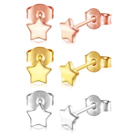 Sterling Silver G Earrings Studs, 925 Sterling Silver Cartilage Earring with 14K White Gold Plated Hypoallergenic Sparkle Jewelry Dainty Piercing Minimalist Earrings Birthday Gifts for Women Girls (Rose Gold Yellow White)