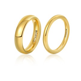 Lantine Stackable Gold Ring Set 2mm 4mm Titanium Ring High Polish Plain Dome Simple Wedding Band Comfort Fit Size 9