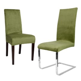 BEAUTEX Lea Chair Covers, Elastic Plain Stretch Covers Made of Velvet Microfibre, Choice of Colours (Olive Green)