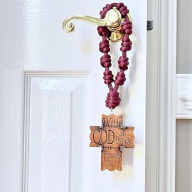 Door Knob Rosary - Catholic Hanging Decoration - Blessing for a New House - Religious Housewarming Gift (Burgundy)