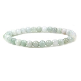 Angelstones Natural Green White Jade Gemstone 6mm Round Beads Stretch Bracelet 7" Unisex