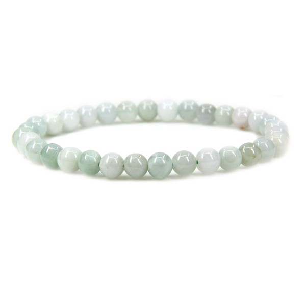 Angelstones Natural Green White Jade Gemstone 6mm Round Beads Stretch
