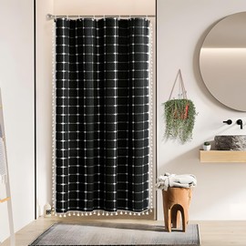 54x72 Fabric Shower Curtain Stall for Small Bathroom, Boho Linen Heavy Duty Waterproof Cloth Shower Curtain Set with Tassels, Narrow Bohemian Modern Luxury Hotel Decorative Bath Curtain With 10 Hooks.