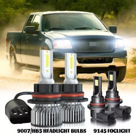SHENKENUO For Ford F150 1999-2001 2002 2003 White 6000K LED Headlight Fog Light Bulbs Kit