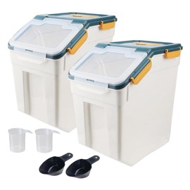 AnRui Rice Storage Container 50LB, Airtight Flour Storage Containers, Plastic Cereal Grain Dispenser Organizer Pet Food Storage Bin with Lid, Measuring Cup, Scoop, Blue, 2Pcs,Total Capacity:100LB