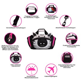 Fabrizio Kindertasche Sporttasche Reisetasche Zebra, Jungen Mädchen Kinder, schwarz, 35 x 25 x 20 cm, 19,5 Liter