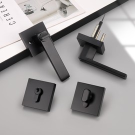 Brotima 2 Pack Keyed Entry Door Lever and Single Cylinder Deadbolt Set, Keyed Alike Reversible Lockset, Matte Black Square Interior/Exterior Handleset for Bedroom, Front Door