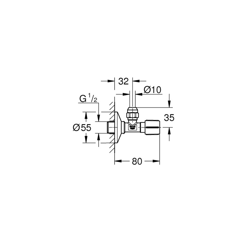 GROHE Angle Valve (1/2 Inch, Compression Fitting Diameter 10 mm,