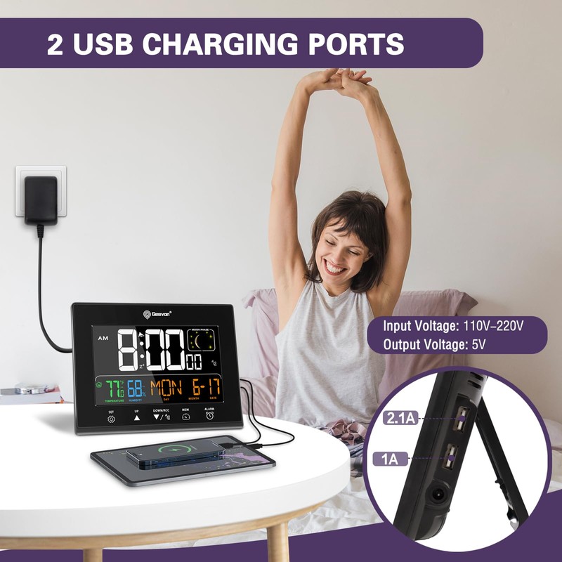 Geevon Digital Atomic Alarm Clocks for Bedrooms, Color VA Display