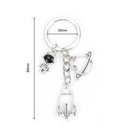 Women's Stainless Steel Keyring with Unique Astronaut and Rocket Pendant, Friendship Gift for Women, Birthday and Small Gifts for Good Girlfriend, silver